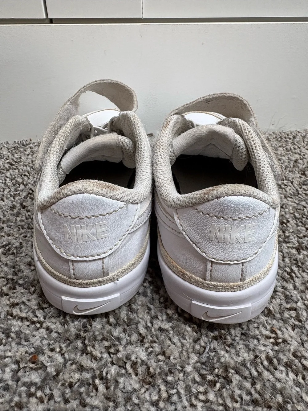 Nike White on White Kids Leather Sneakers with Velcro  Strap Size 11c